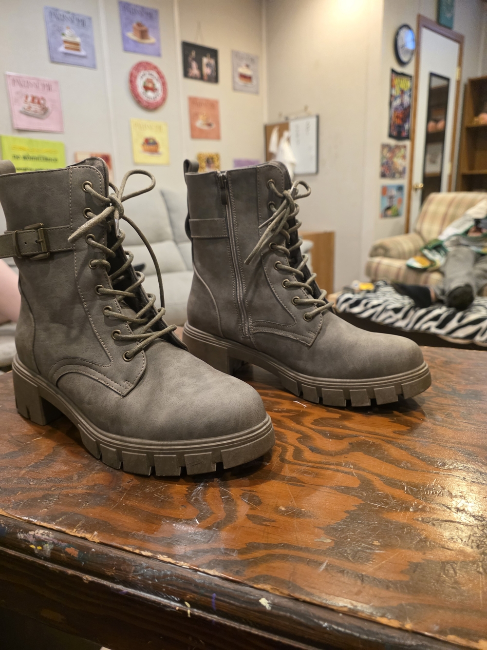 Jellypop Gray Lace-Up Combat Boots